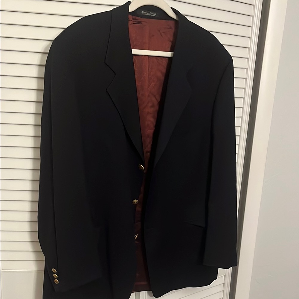 Brandini Wool Classic Black Blazer with Gold Accents 46 R